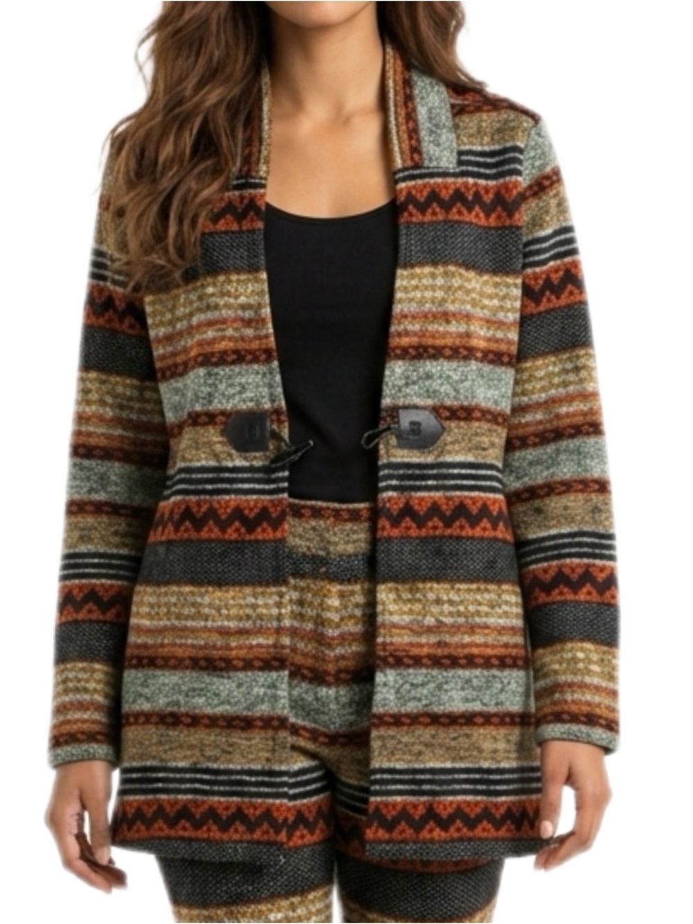 ONE WORLD Striped Open-Front Cardigan in Rust, Olive, Black, Cream